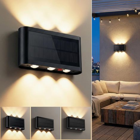 1 Pièce 2000mAh Applique Murale Solaire Extérieur, Lumière Solaire Extérieure Avec 6 LED IP65 Imperméable Lampe Sans Fil 3 Modes Lumière Éclairage Extérieur