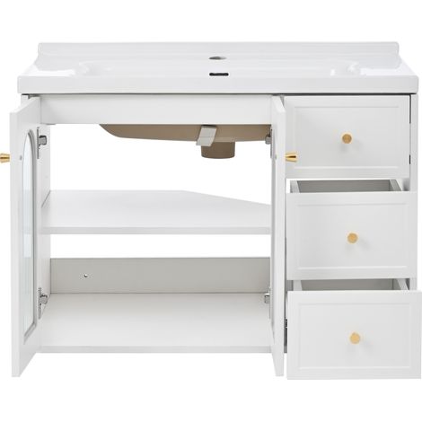 Mobile bagno sospeso 80 cm con lavabo in ceramica, MDF e 2 cassetti con anta in vetro (1/5)