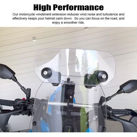Prolunga per parabrezza moto, prolunga universale regolabile per il flusso d'aria, compatibile con tutte le motociclette (trasparente). (1/4)