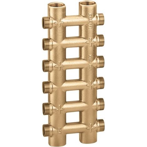 Collettore complanare fuso monoblocco 2+2 3/4" in ottone oro - Caleffi (1/4)