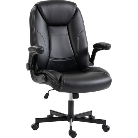 Silla de oficina ergonómica negra PU con reposabrazos abatibles, regulable e inclinable (1/5)
