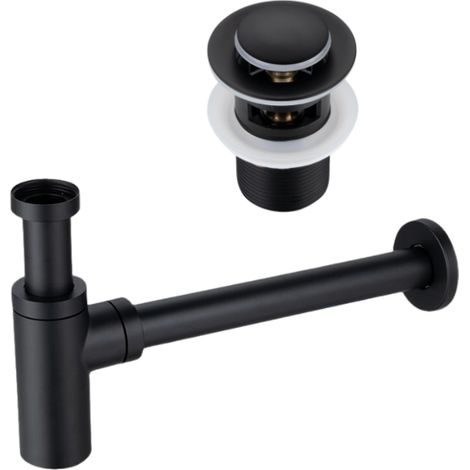 BALNEO - ensemble bonde de lavabo Klik Klak B avec trop-plein noir + siphon rond noir en laiton - kit pour lavabo (1/5)