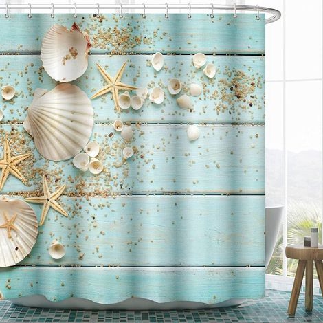 Rideau de douche imperméable à motif coquillage, imprimé, en polyester, 180 x 180 cm (1/2)