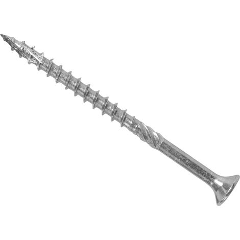 Vis extérieures Pozi 5,0 x 100 mm, boîte de 100. Fixations robustes et résistantes à la corrosion, idéales pour les projets de construction en bois et en extérieur.