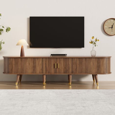 Mobile TV 175 cm marrone con 2 ante scorrevoli in rattan e 2 cassetti, stile country (1/5)