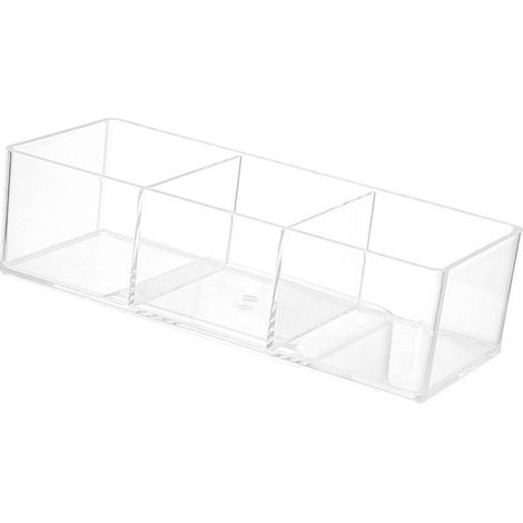 Organisateur en acrylique transparent à 3 compartiments, boîte de rangement multifonction pour cosmétiques et cotons, pour vanité et bureau, dimensions 23x9x6 cm, modèle compact 3 sections, 90g (1/5)