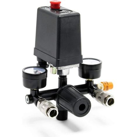 Compressor pressure regulator - maximum pressure 8 bar, with pressure switch, pressure regulator and safety valve. (1/5)