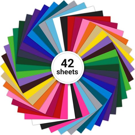 42 Feuilles de Vinyle Adhésif - 21 Couleurs Vinyle Permanent Pour Cricut, 30.5×21 cm, Résistant à l'Eau, Protection Solaire, pour Voiture, Fenêtres, Verre, Murs et Personnalisation DIY etc (1/5)
