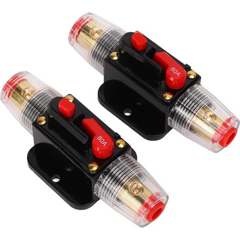 Disjoncteur en ligne 12-24 V avec porte-fusible à réarmement manuel, cosses de batterie et gaine thermorétractable pour système audio de voiture ou de bateau (80 A). (1/5)