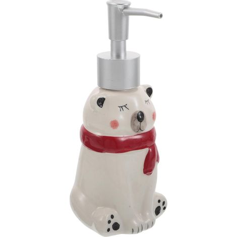 Distributeur de Savonnette avec Pompe en Céramique de Comptoir Ours Polaire Mignon 210ml Décoratif et Multi-Usage pour Salle de Bain Garçon et Filles Cuisine (1/5)