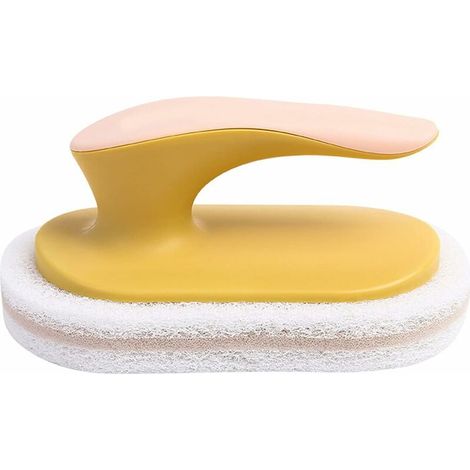 DEESSE SHOP - Brosse de nettoyage domestique avec poignée Éponge en plastique Éponge à gratter Brosse éponge multifonctions Éponge puissante Brosse de décontamination à nettoyage rapide Jaune (1/4)