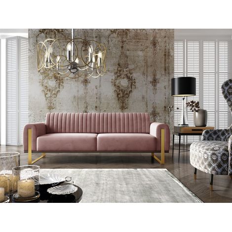 Sofa Designersofa VALERIE 3-Sitzer in Stoff Elisa Velvet Altrosa (1/5)