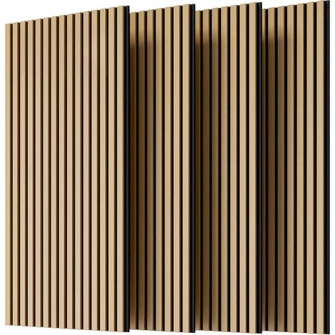 4 pannelli acustici a lamelle in legno 115 x 60 cm colore rovere bianco (1/5)