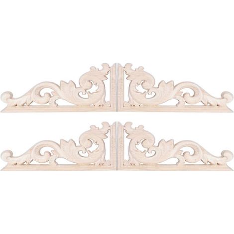 4 coins décoratifs en bois sculpté style européen rétro, appliques murales pour meubles, ornements vintage, 13x7cm, lot de 4 accessoires de décoration intérieure (1/5)