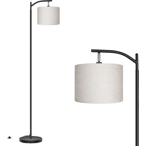 Lampe sur pied, abat-jour réglable, interrupteur au pied inclus, Beige, noir (1/2)