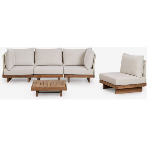 Conjunto de salón con sofá modular rinconera de 4 piezas y mesa de centro en madera de acacia Dailin SKLUM (1/5)