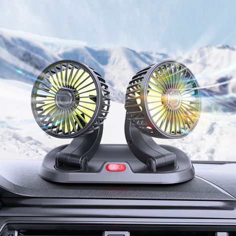 Ventilateur de voiture à double tête réglable avec connecteur allume-cigare, circulateur d'air multifonction pour véhicules 12 V (1/5)