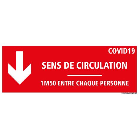 SIGNALETIQUE AU SOL COVID CORONAVIRUS . SENS DE CIRCULATION . DISTANCES ENTRE CHAQUE PERSONNE . SIGNALETIQUE AU SOL DE PREVENTI. Distance de 1m50 : Flèche Bas . - Distance de 1m50 : Flèche Bas