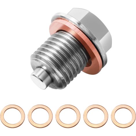 Bouchon De Vidange D'Huile Magnétique M14x1.5 avec 5 Rondelles Cuivre Incluses Joint Vidange Résistant pour Entretien Moteur Efficace Compatible avec Plupart Voitures Modèles (1/5)