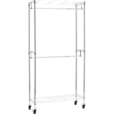 Portant à double tringle avec roulettes, Chromé, L 91 cm x l 35,5 cm x H 183 cm (1/4)