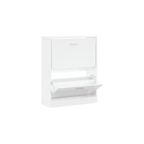 Armoire à chaussures en bois Puerto L63xH81xP24 – 2 portes rabattables-Blanc brillant (1/5)