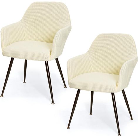 Housses de chaise extensibles avec accoudoirs, lot de 2, motif jacquard, lavables, beige (1/5)
