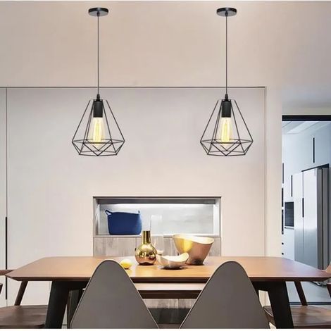2x Lustre Suspension en Diamant Cage Vintage Plafonnier Luminaire en Métal Industrielle pour Salon Chambre Cuisine (1/4)