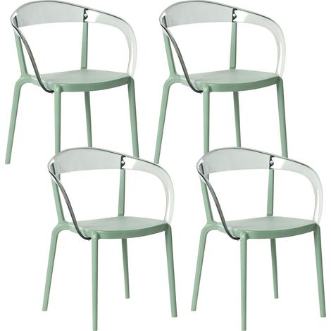 Lot de 4 Chaises de Jardin Moderne Minimaliste en Plastique Matière Synthétique avec Accoudoirs Intérieur Extérieur Vert Malevizi
