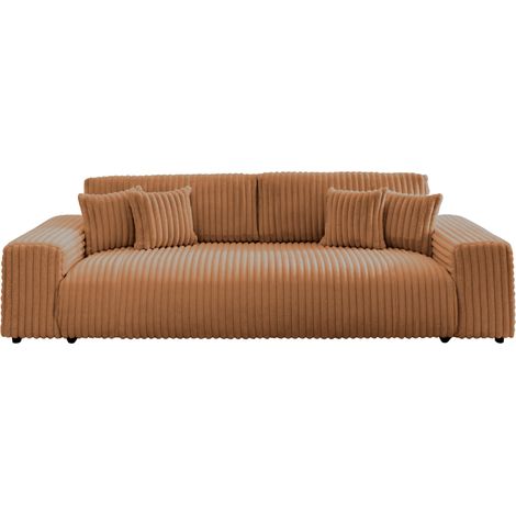 CAISA - Canapé droit convertible gros velours côtelé 4 places - Terracotta (1/5)