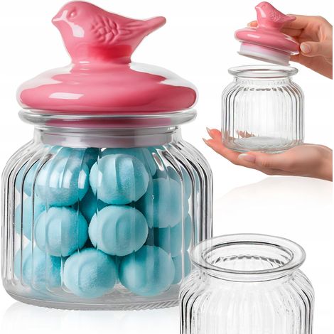Contenitore in vetro da 0,7 litri con coperchio in ceramica (motivo a uccelli)