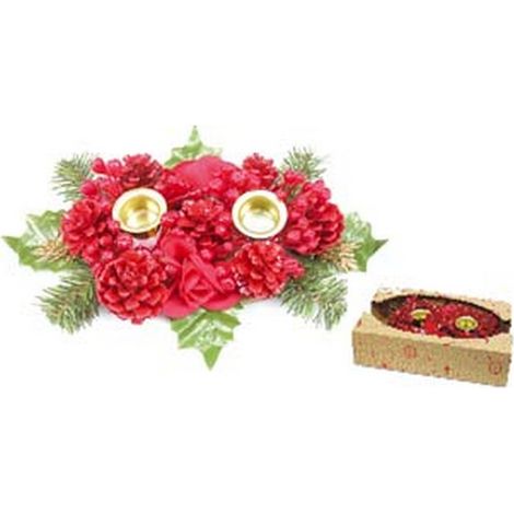 1PZ PORTA CANDELE A DUE POSTI COLORE ROSSO