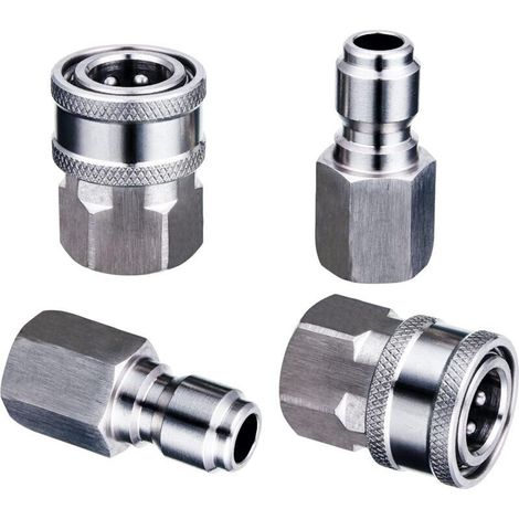 ALLIANDISAdaptateur de nettoyeur haute pression, 2 ensembles de raccords rapides de 9,5 mm, raccords de nettoyeur haute pression en acier inoxydable, kit de déconnexion rapide, 5000 PSI (1/4)