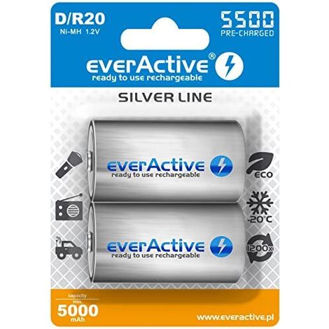 EverActive - Batteria ricaricabile D 5500 mAh (2 unità, Ni-MH Mono R20, 1,2 V, 1 blister) (1/2)