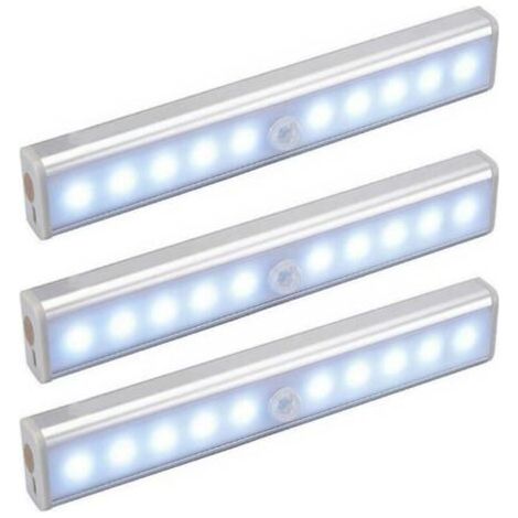 Green Mobility-Lot de 3 Lampes 10 LED, Sans Fil, Rechargeable par USB, Aimanté, Détecteur de Mouvement, Portable. Lumière de Placard, Baladeuse de Secours, Veilleuse Enfant, Appoint (1/5)
