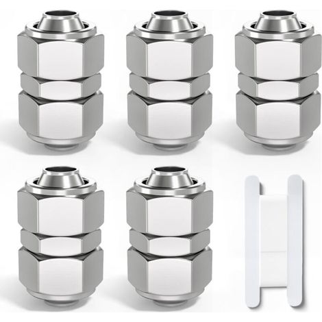 5 Pcs 4mm Straight Push to Connect Pneumatic Tube Fitting Locking Nut, 2 Way Nickel Plated Quick Air Line Adapter KPU4 (1/4)