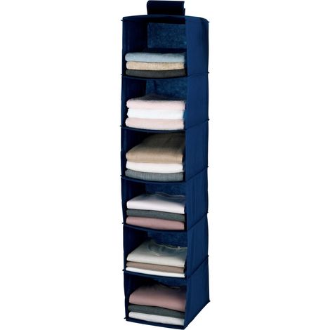 WENKO Armadio sospeso Air, Armadio in tessuto con 6 scomparti sospesi per appendiabiti, Polipropilene, 30x120x30 cm, Blu (1/5)