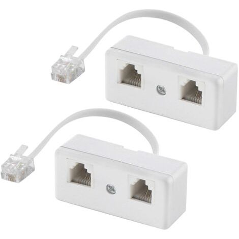 Répartiteurs téléphoniques bidirectionnels, câble RJ11 6P4C adaptateur mural téléphonique et séparateur, convertisseur mâle vers 2 femelles pour ligne fixe (blanc, lot de 2) (1/5)