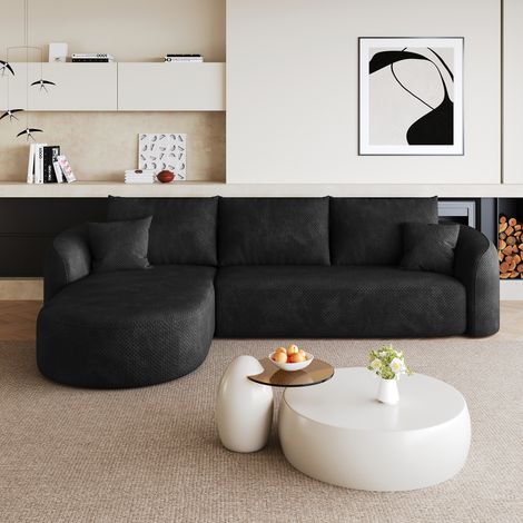 Canapé d'angle l 266 cm en chenille - 4 places - sans montage - sans cadre bois - livré compressé - noir