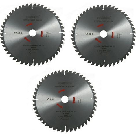 Metabo Kreissägeblatt Sägeblatt 254 mm Z48 5°Neg. 3 Stück für Bosch GCM GTS