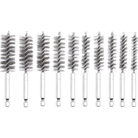 Lot de 14 brosses d'alésage en acier inoxydable,brosse métallique pour perceuse avec tige hexagonale de 1/4 pouce pour tubes de nettoyage électrique (1/4)