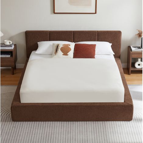 Lit double 160x200 cm avec tête de lit rembourrée, cadre acier renforcé, marron, sans sommier (1/5)