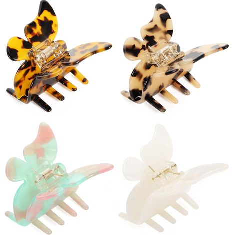 Pince À Cheveux Papillon - Pince En Celluloïd Imprimé Léopard - 4 Couleurs Disponibles - Lot De 4 (1/5)
