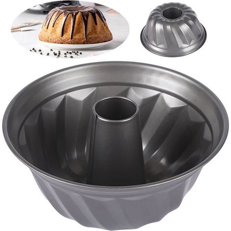 Moule à gâteau rond type Bundt Ø24 cm en acier au carbone, revêtement antiadhésif, moule pour gâteaux et tartes, ustensile de pâtisserie, gris (1/5)
