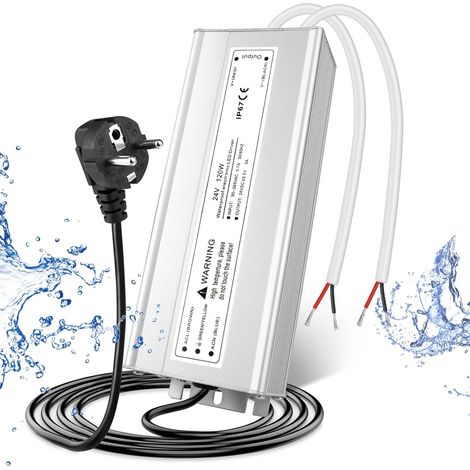 Alimentation 24V 5A 120W IP67, Transformateur 220V 24V Étanche avec Prise, Convertisseur AC 220V vers DC 24 Volts, Transfo pour Bandes, Lampes et Projecteurs (1/5)