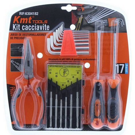 TrAdE Shop Traesio - Set Cacciaviti Di Precisione 17 Accessori Con Pinza Giravite Chiavini Eesagonali - (1/2)