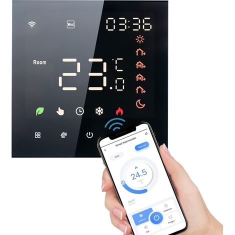 3A,Noir Thermostat Connecté WiFi Chauffage électrique Thermostats d'Ambiance Programmable Régulateur de Température Mural avec LCD Numérique Compatible Tuya (1/4)