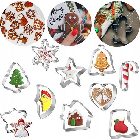 STAMPI NATALIZI PER BISCOTTI DI PAN DI ZENZERO TAGLIABISCOTTI SET 10 pezzi.