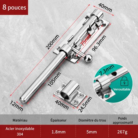 Verrou de porte 8 pouces en acier inoxydable 304 avec trou de cadenas couleur naturelle 304 8 réf 6841 22 × 8 × 5 cm 287 g – Livraison gratuite