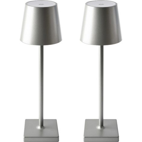 Lampes de table sans fil, lampe de bureau LED rechargeable, lampe tactile à intensité variable, alimentée par batterie 5200mAh, IP54, gris, 2 pièces (1/5)