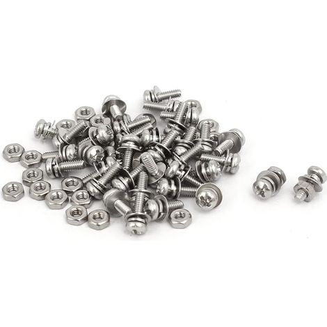 M2x6mm 304 Edelstahl Kreuzschlitzschraube Mutter mit Unterlegscheibe 35 Sätze (6182e5bb838971cc87... (1/4)
